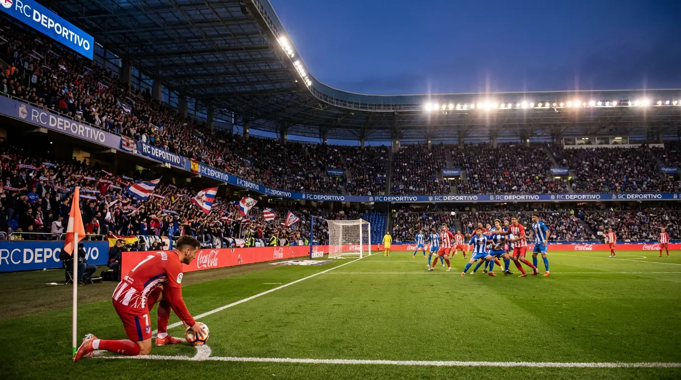 Jugador de fútbol ejecutando un saque de esquina en un estadio de LaLiga
