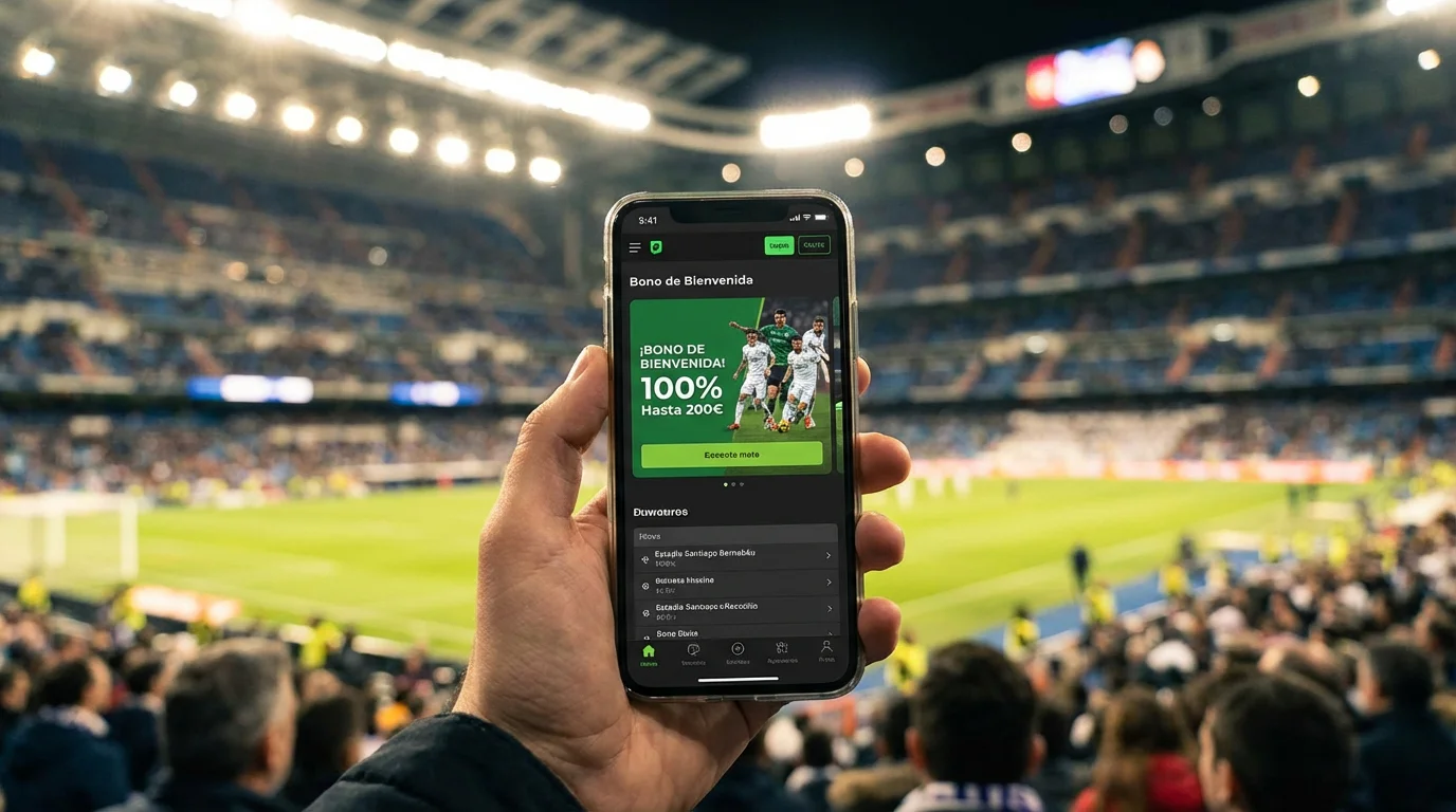 Pantalla de móvil mostrando una promoción de apuestas deportivas
