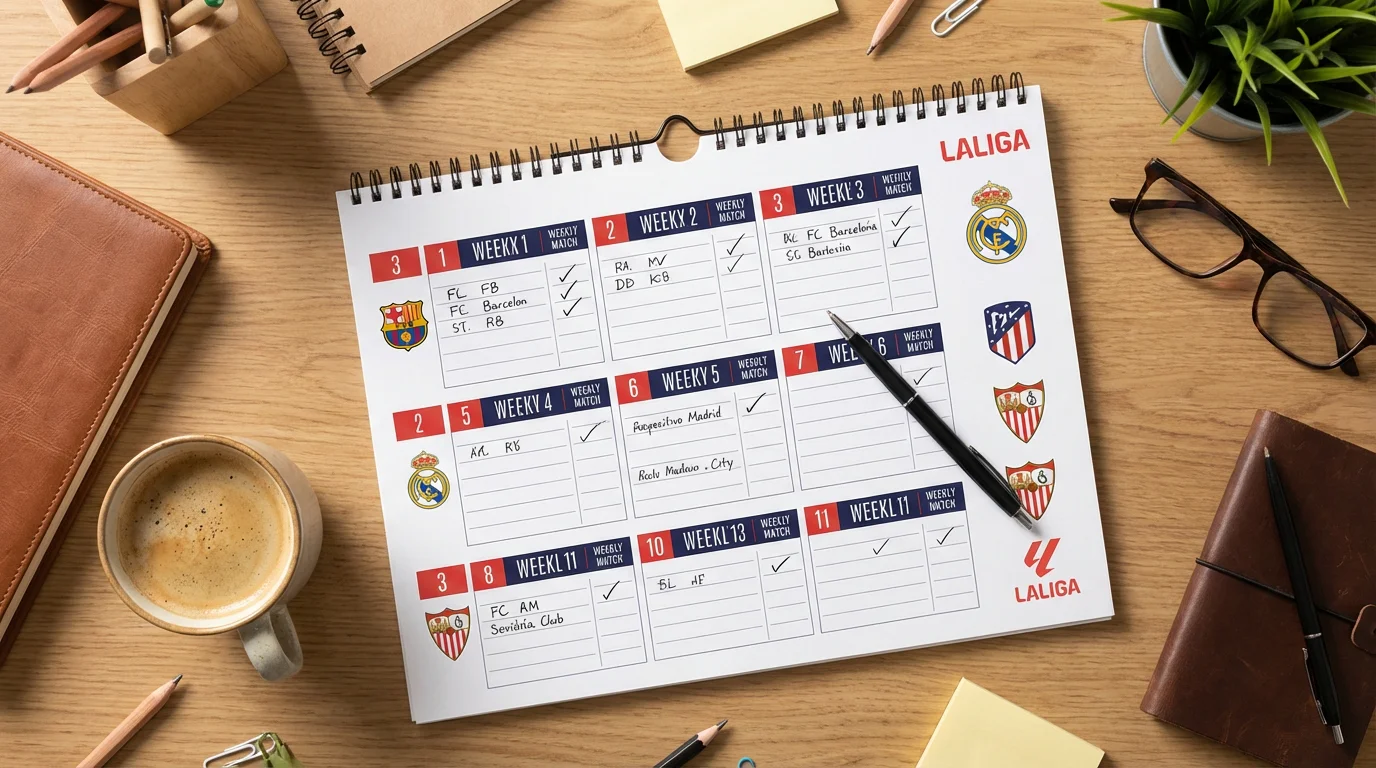 Calendario de partidos de fútbol con múltiples jornadas marcadas