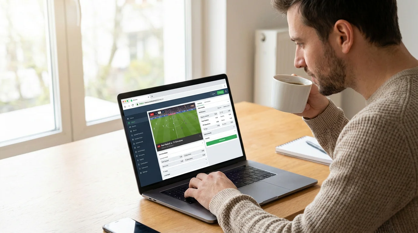Persona usando un ordenador para acceder a una plataforma de apuestas deportivas