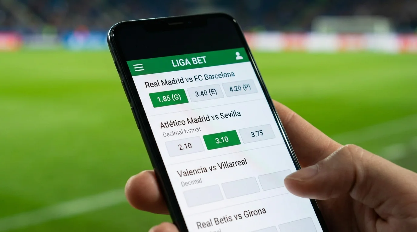 Pantalla mostrando cuotas de apuestas de fútbol con números decimales