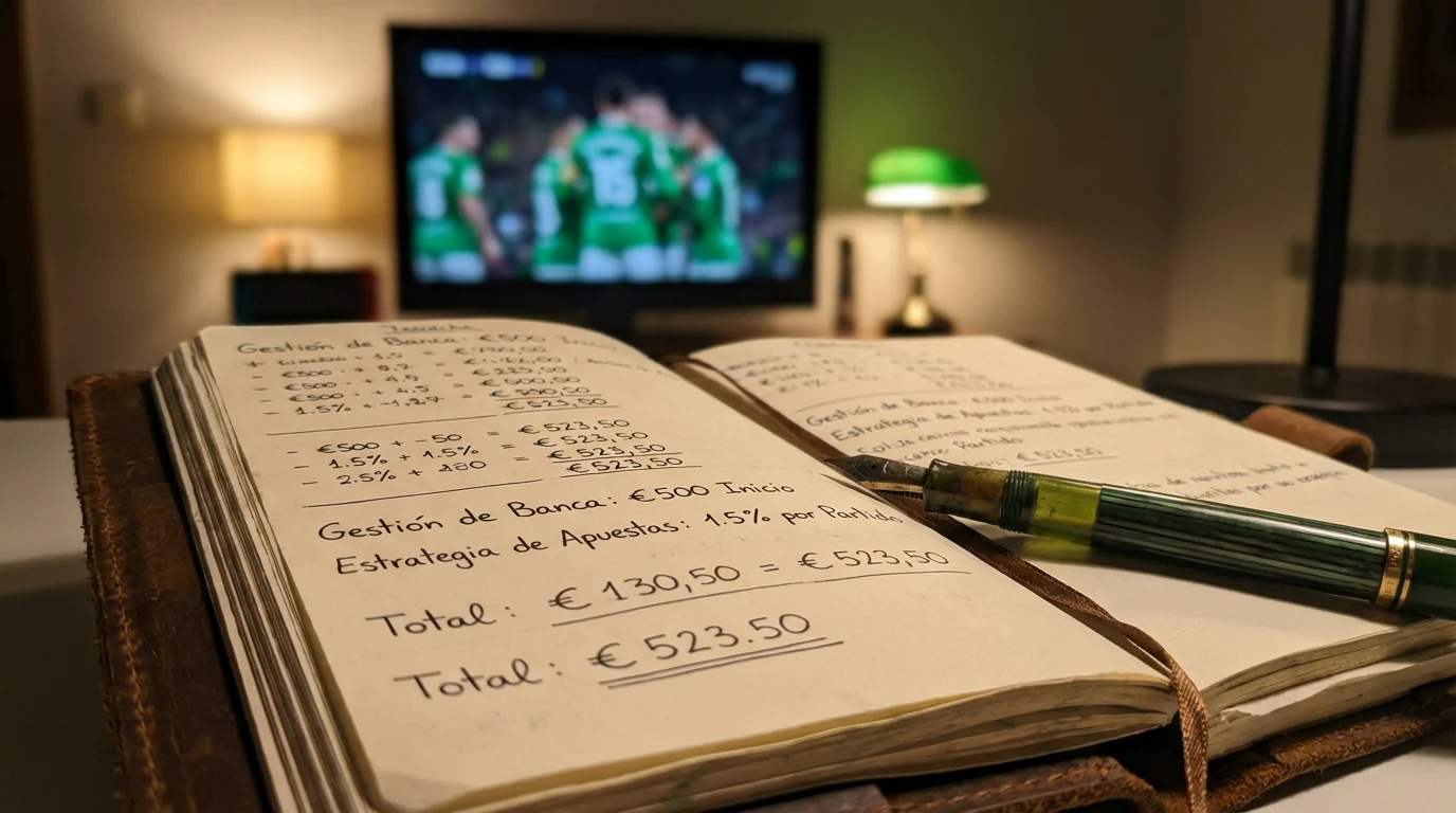 Gestión de bankroll y estrategias de apuestas con gráficos y estadio de fútbol español
