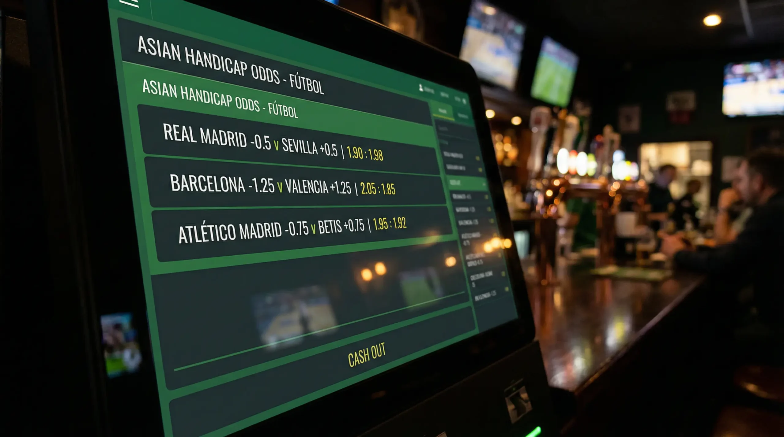 Pantalla de apuestas mostrando opciones de hándicap asiático para fútbol