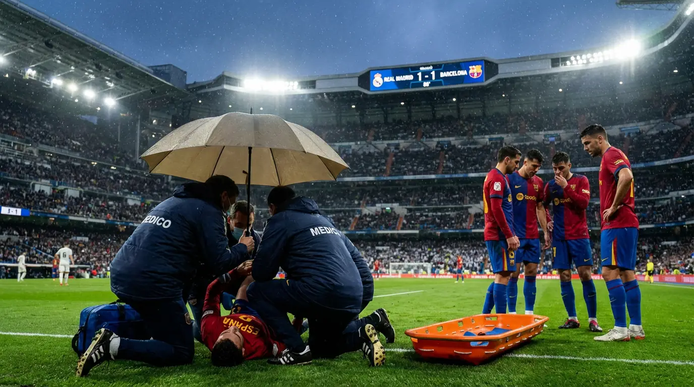 Jugador de fútbol siendo atendido por el equipo médico en el campo